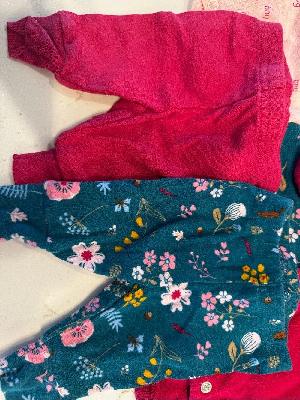 5pc Baby Girl 0-3M Bundle Floral Bodysuits Pants Pink Love You More